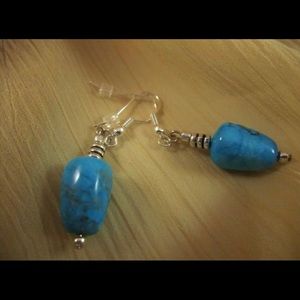 Handmade Blue Turquoise Dangle Pierced Earrings